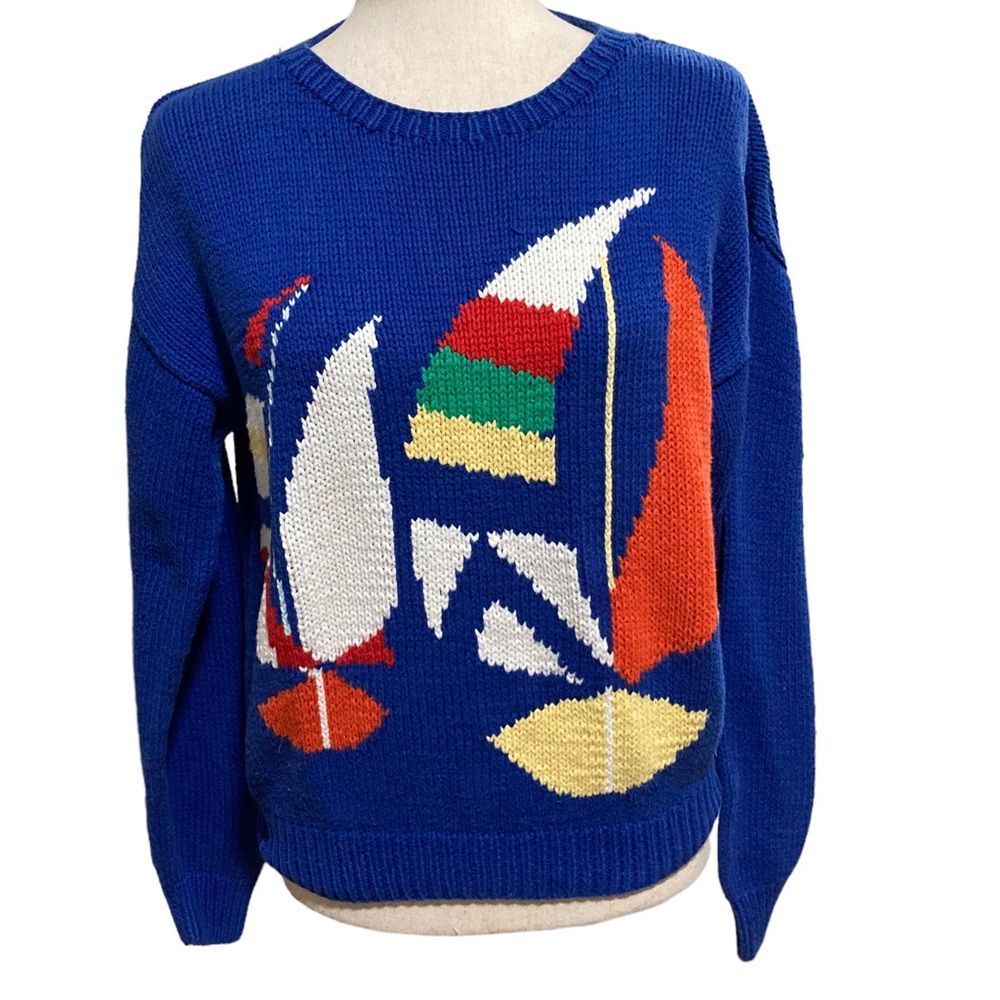 Deans of Scotland 100% cotton vintage, sail boats sweater-L